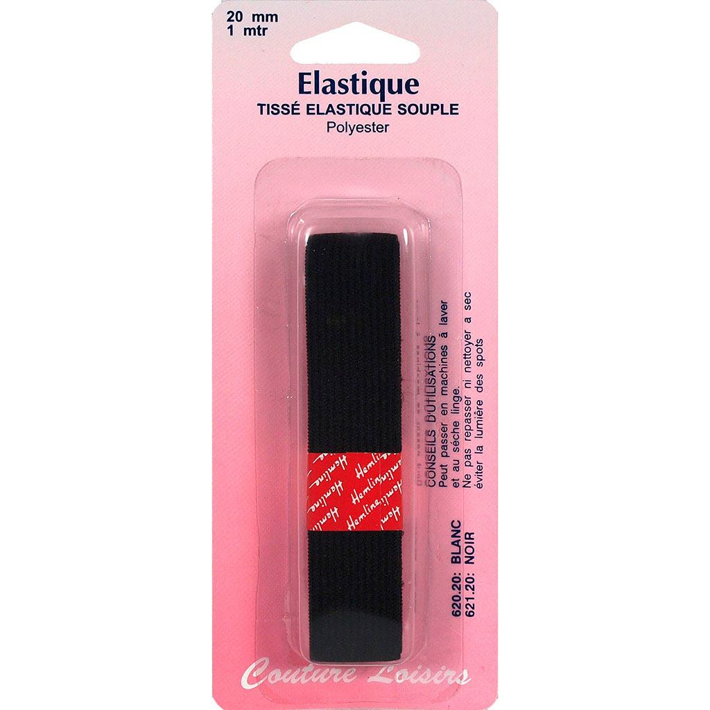 Elastique tissé souple noir 20mmx1m