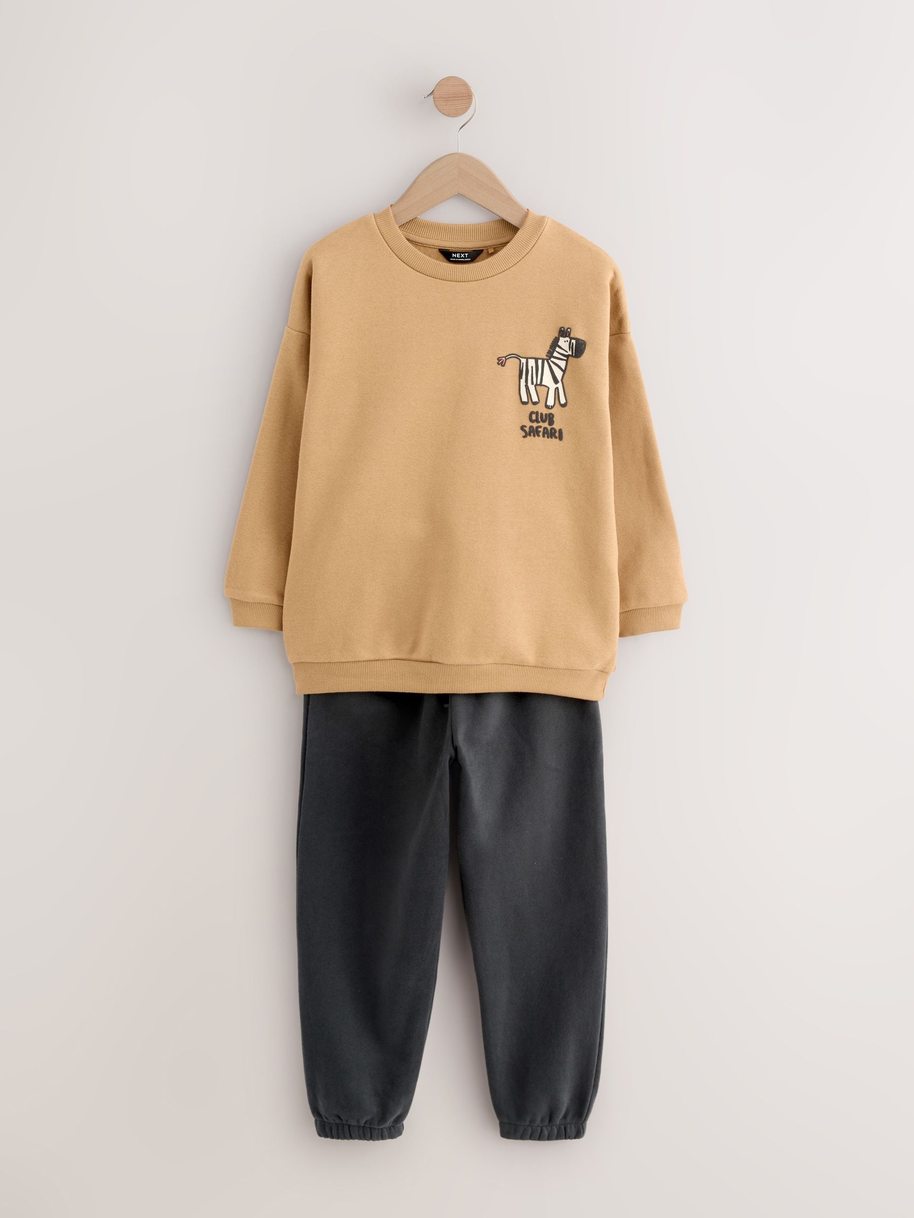 Lichtbruin/Ecru/Antracietgrijs - Set met sweatshirt en joggingbroek (3mnd -7jr)