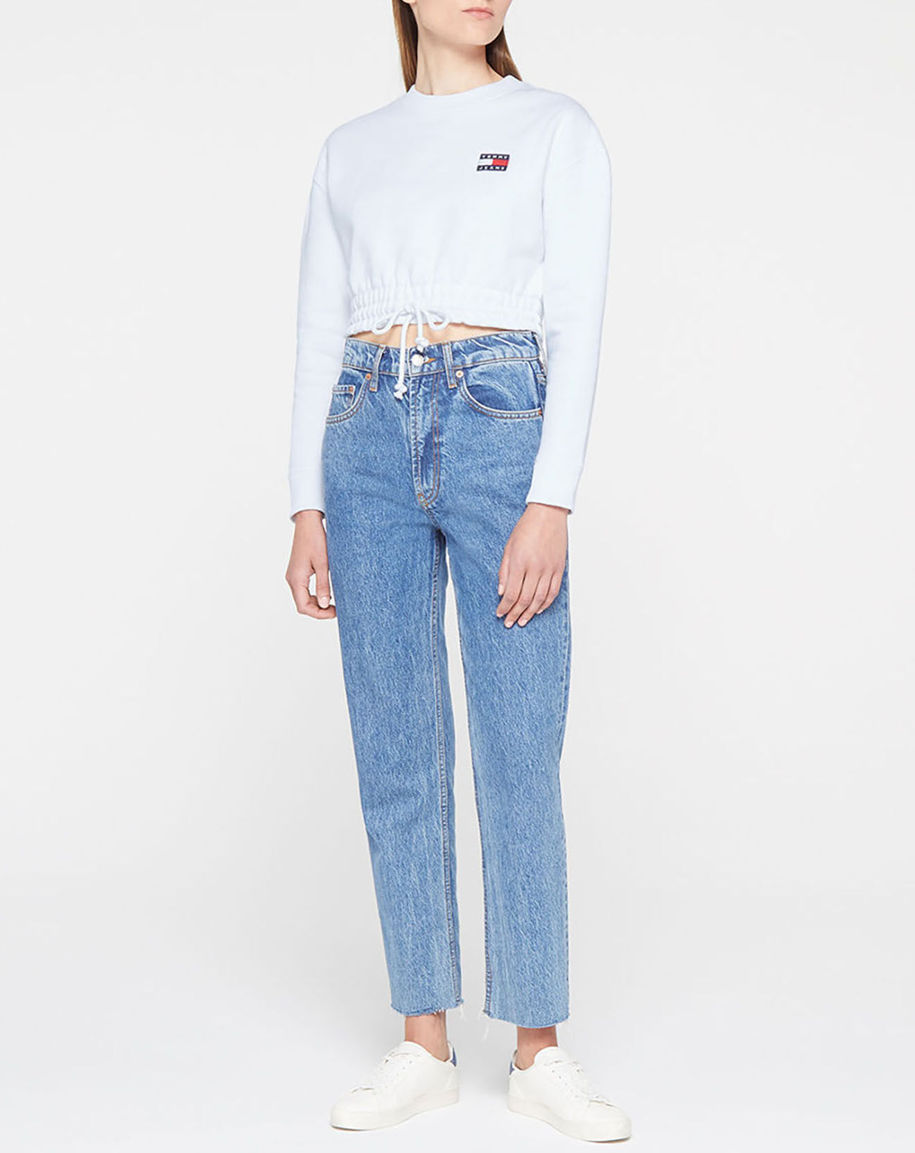 Tommy Jeans Sweat super cropped badge crew blanc