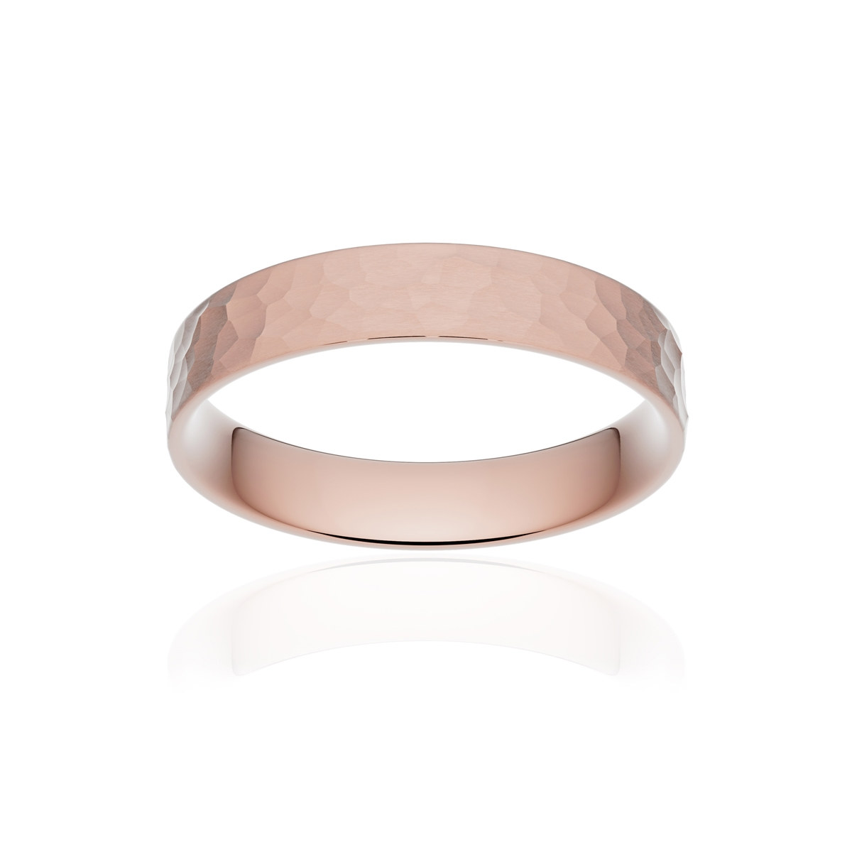 Alliance or 750 rose martelé ruban plat confort 4mm