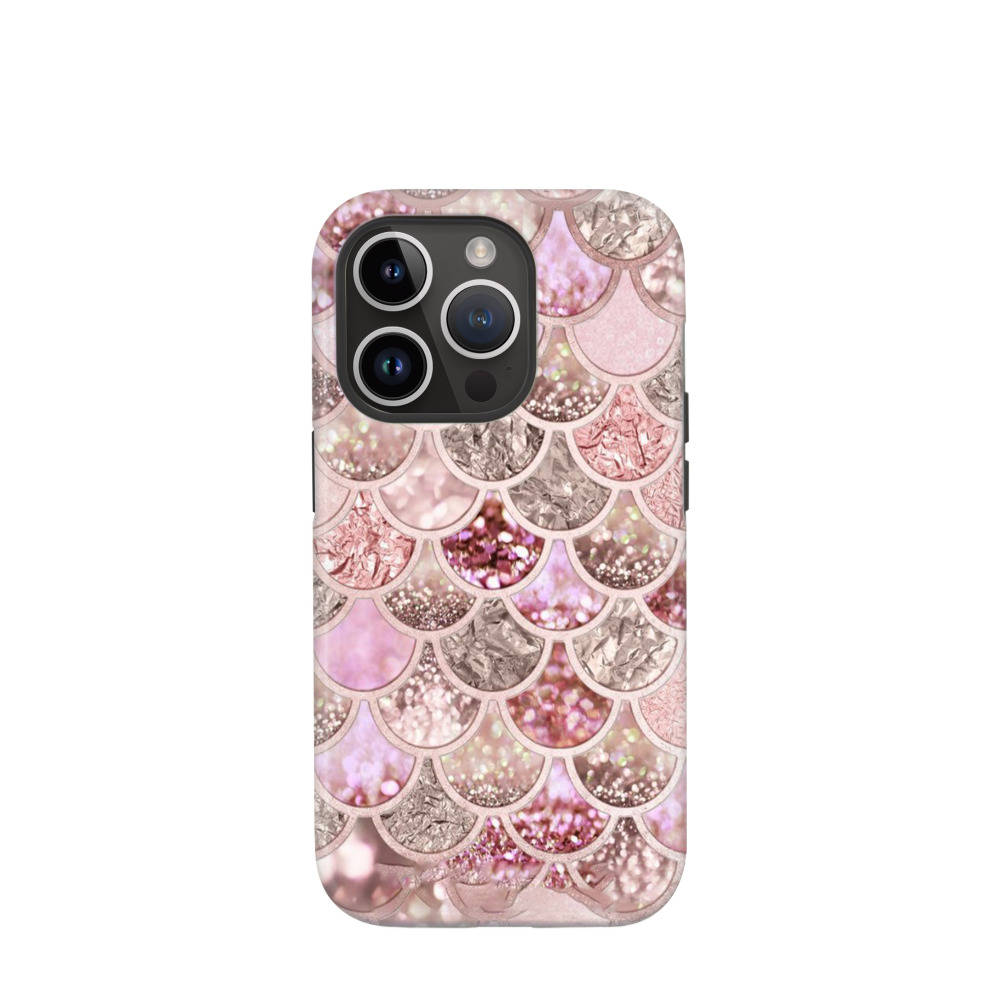 iPhone 14 Pro Hybrid (Kunststoff / Gummi) Hülle Glitzerschuppen - Rosegold