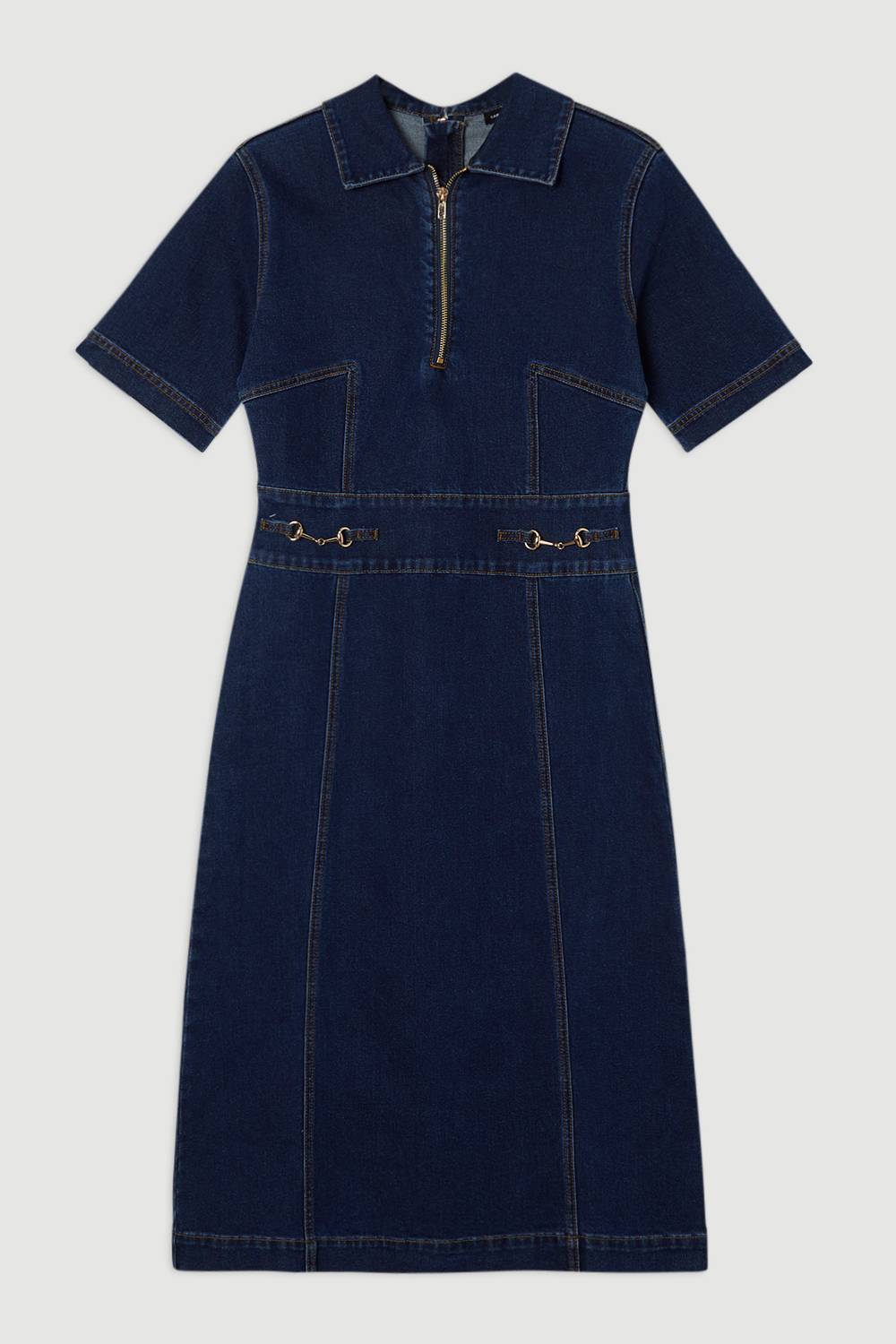 KarenMillen Robe midi en denim stretch avec garniture Snaffle et col
