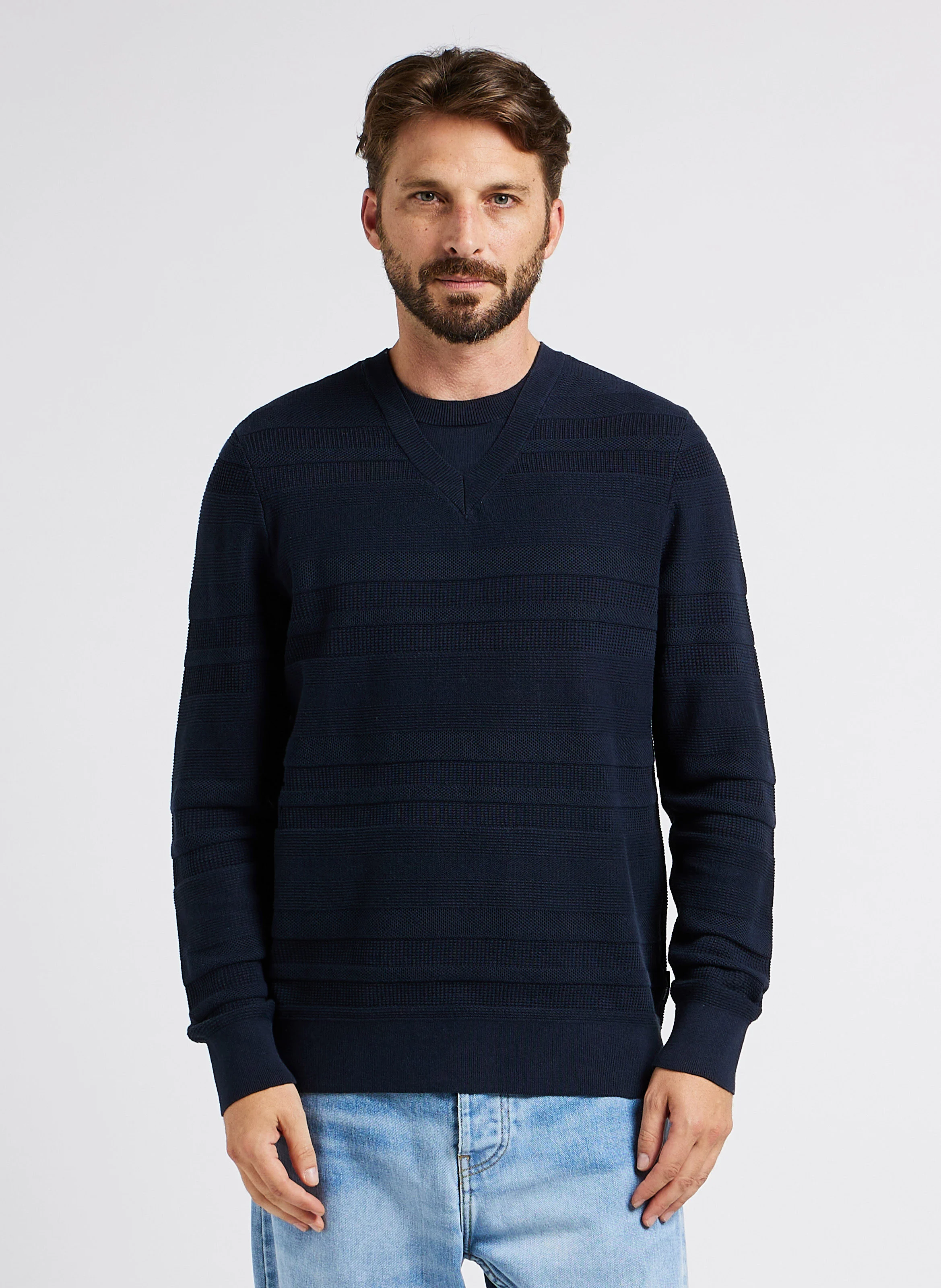 Pull dol rond en coton | Bleu