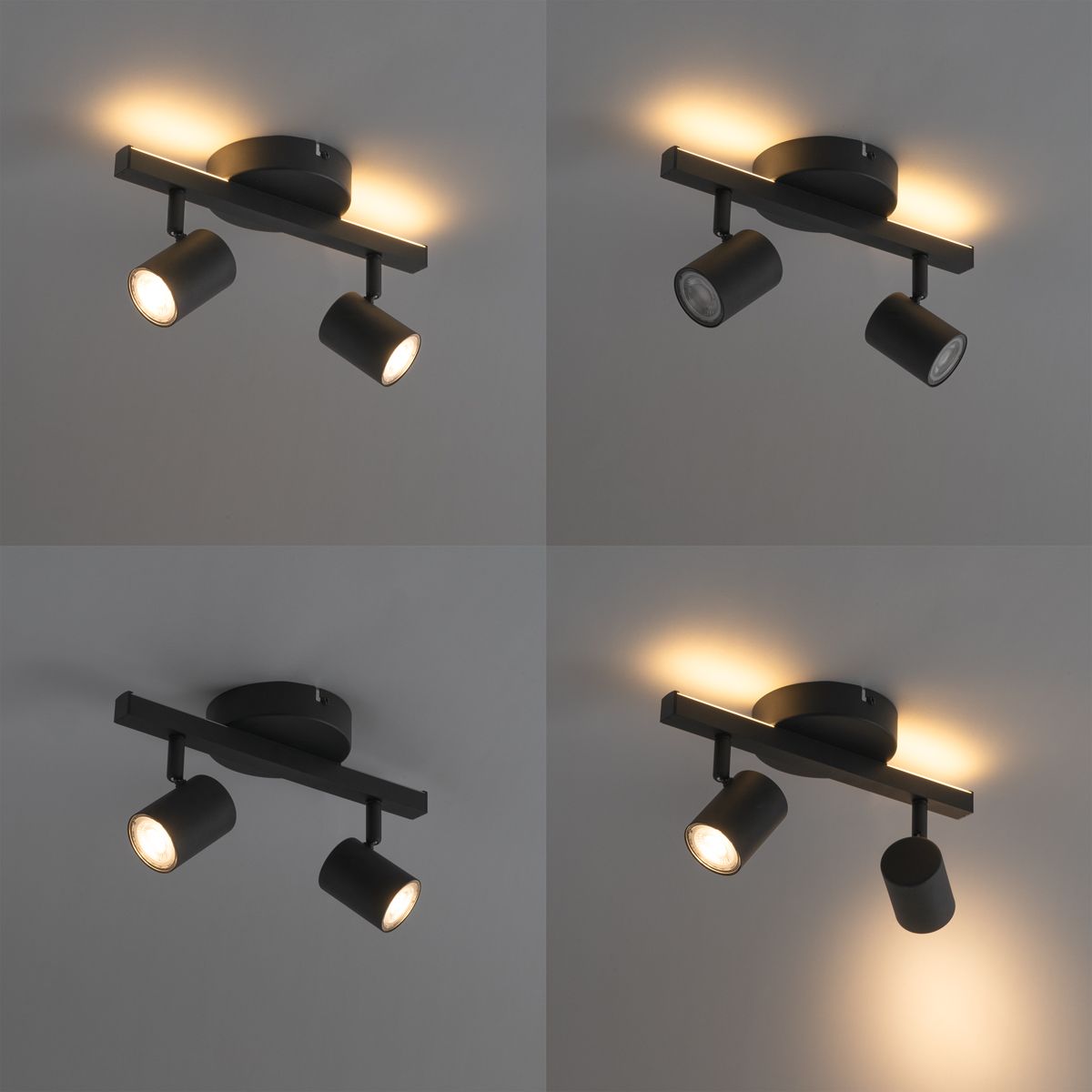 Plafondspot zwart GU10 50mm 2-lichts incl. backlight - Back Up