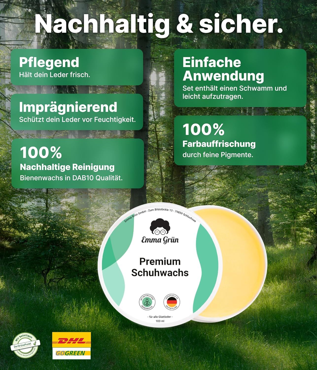 Emma Grün® Schuhwachs farblos mit Bienenwachs inkl. wiederverwendbarem Schwamm