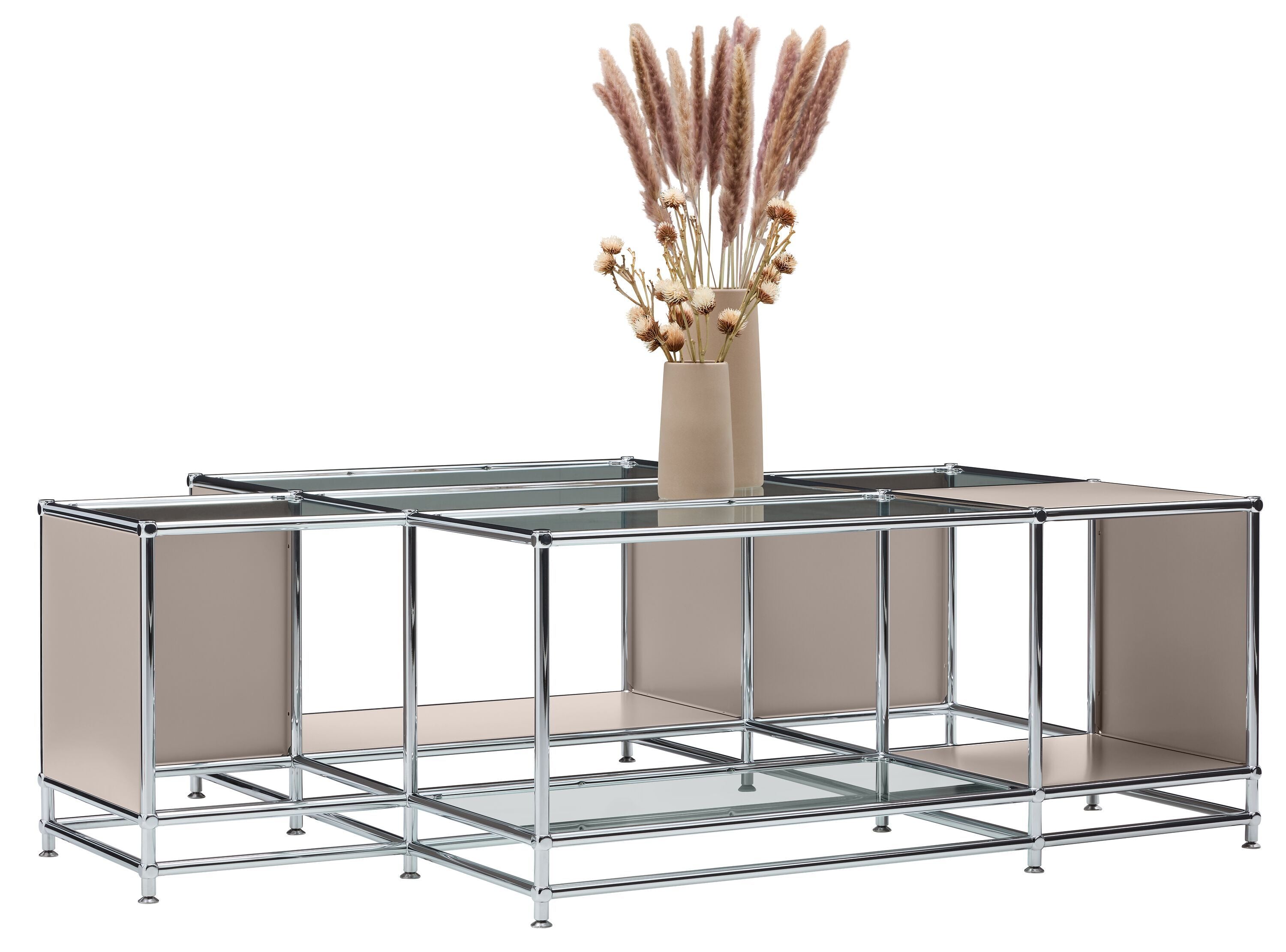 FLEXCUBE_Salontisch_Glas_taupe_152x116 - Taupe / B: 152.5 cm x T: 115.0 cm x H: 49.0 cm