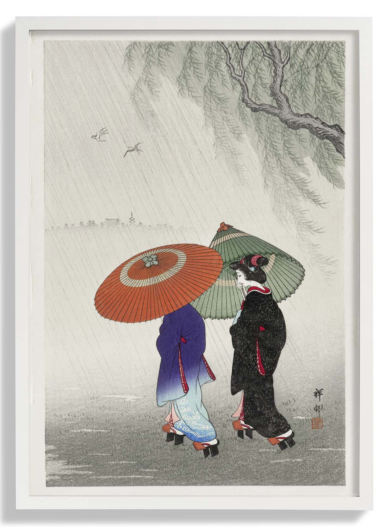 Zwei Frauen im Regen von Ohara Koson