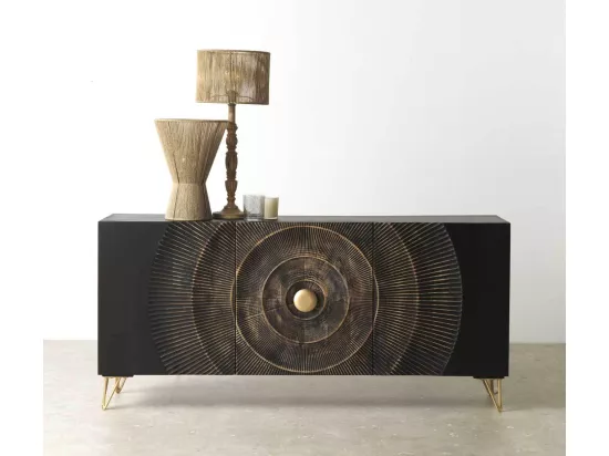 Buffet en bois de manguier et panneaux de fibres, noir