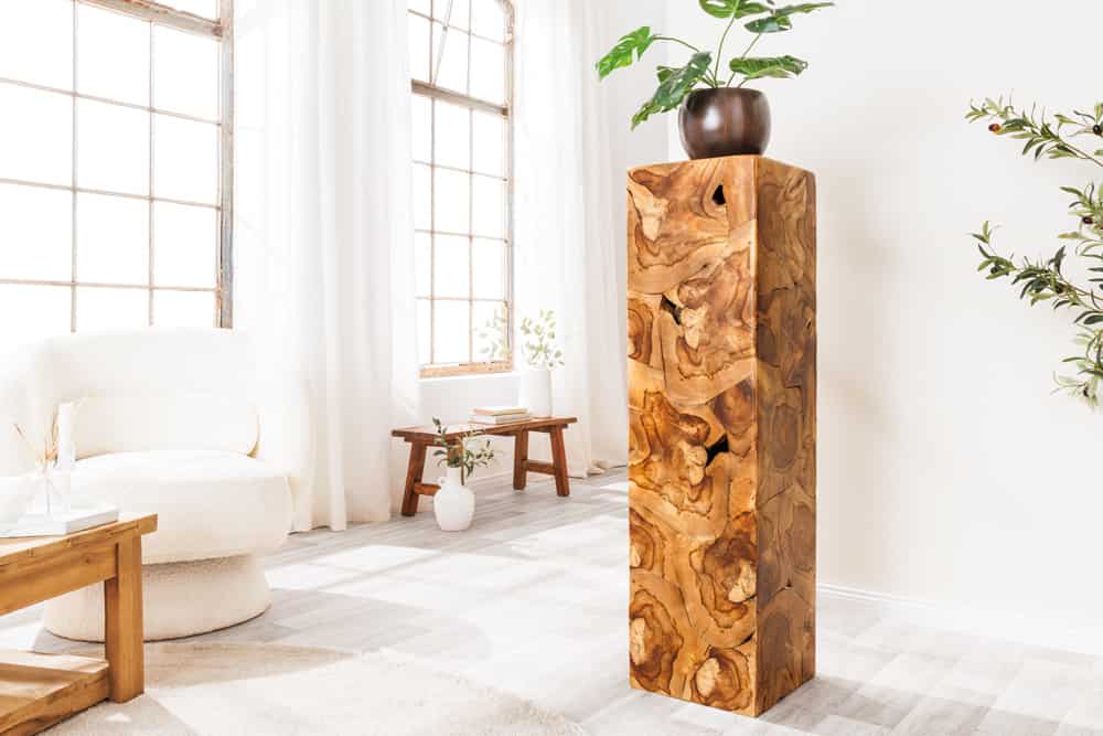 Massive Säule TRIBAL 110cm braun natur Teakholz handmade Dekoration