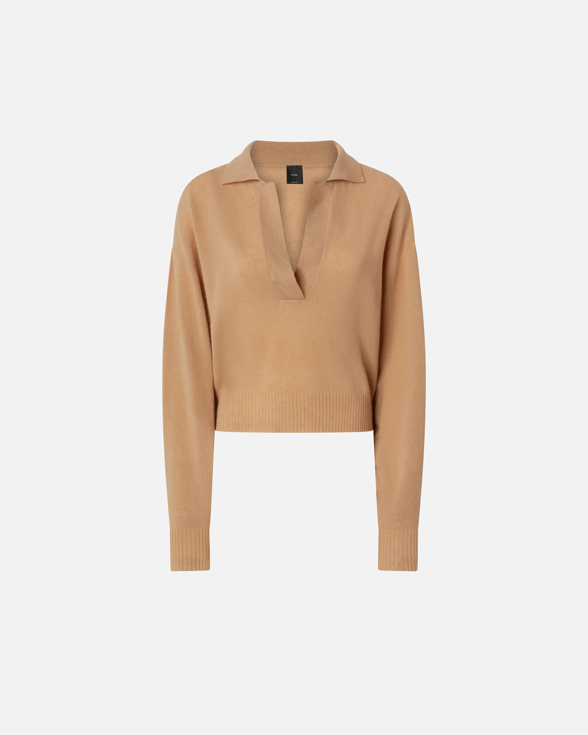 Pull court à col chemise | Beige