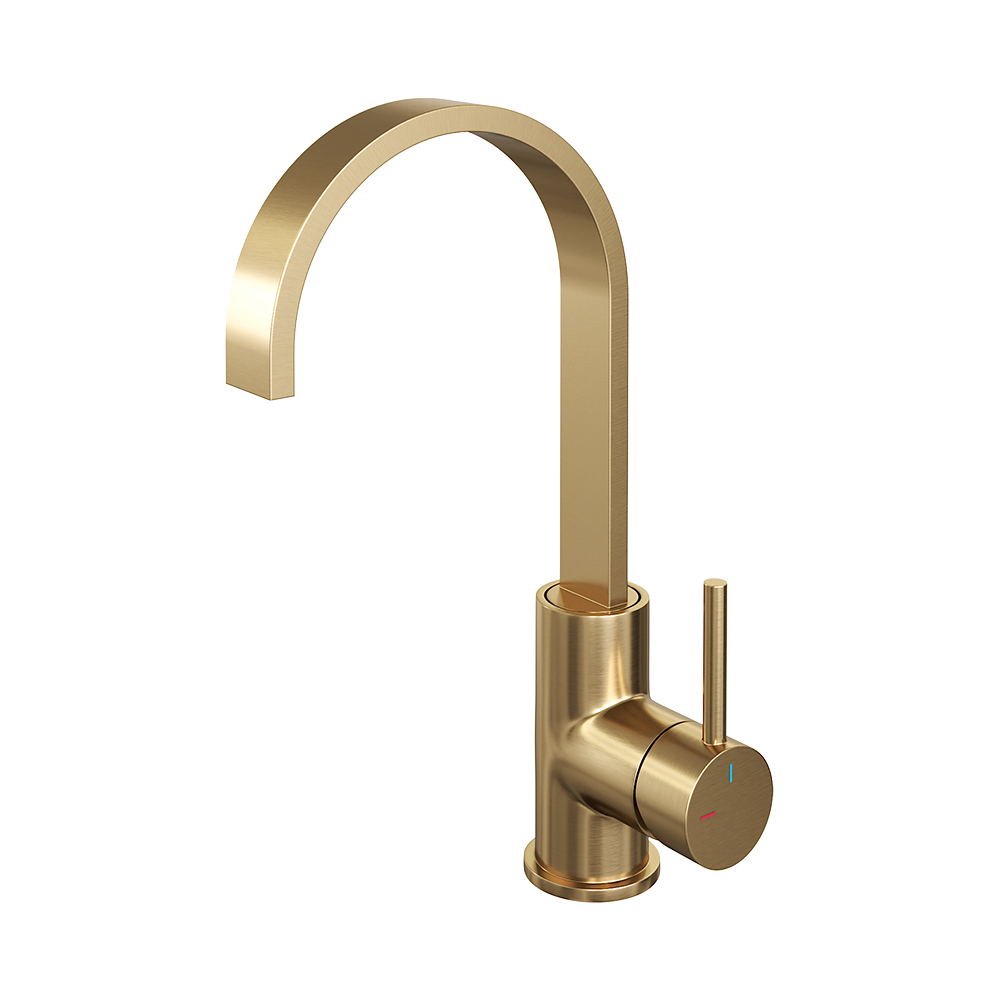 Brauer Gold Edition ColdStart wastafelkraan met draaibare platte uitloop model A geborsteld messing PVD