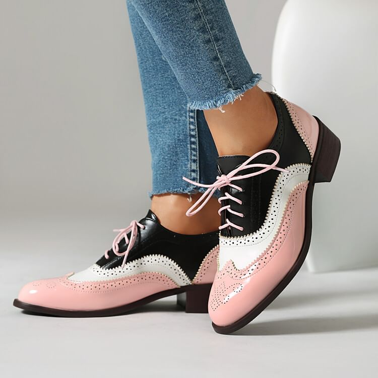 Queen Zoo - Kleurblok Wingtip Brogue Oxfords