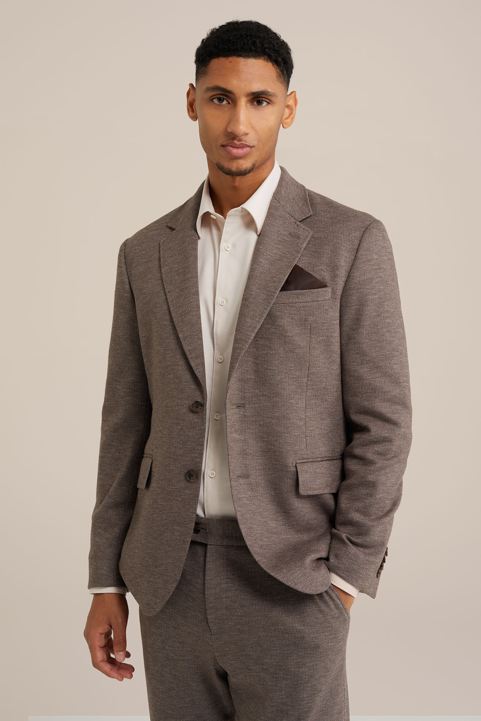 premium flannel look blazer van gebreid materiaal Van Gils Donkergrijs