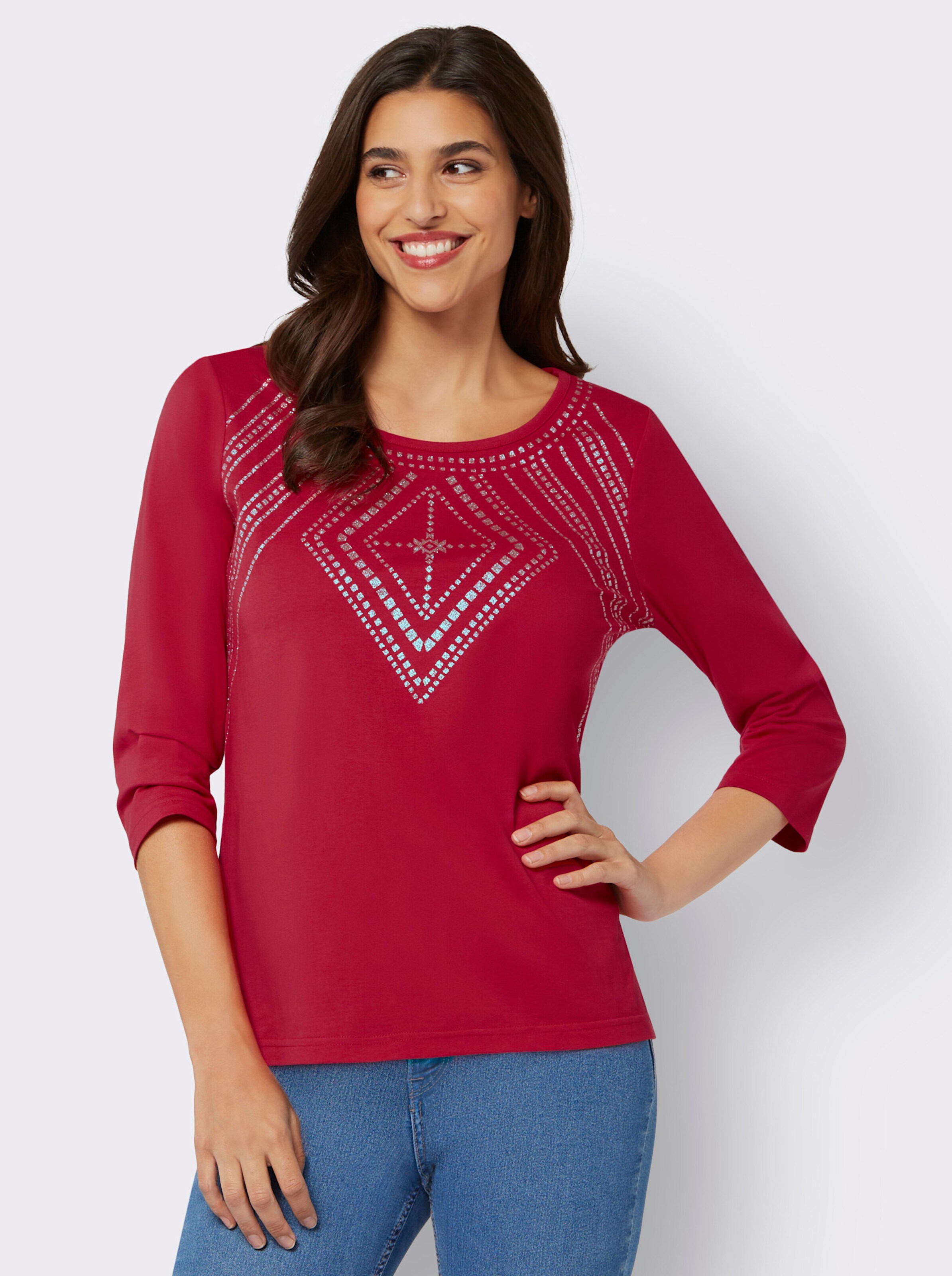34-Arm-Shirt mit Glitzer-Details