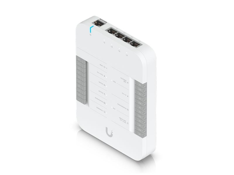 Ubiquiti Türcontroller Door Hub Ein Einzeltürmechanismus, der über angeschlossene Zutrittsleser eine vollständige Ein- und Ausgangskontrolle ermöglicht