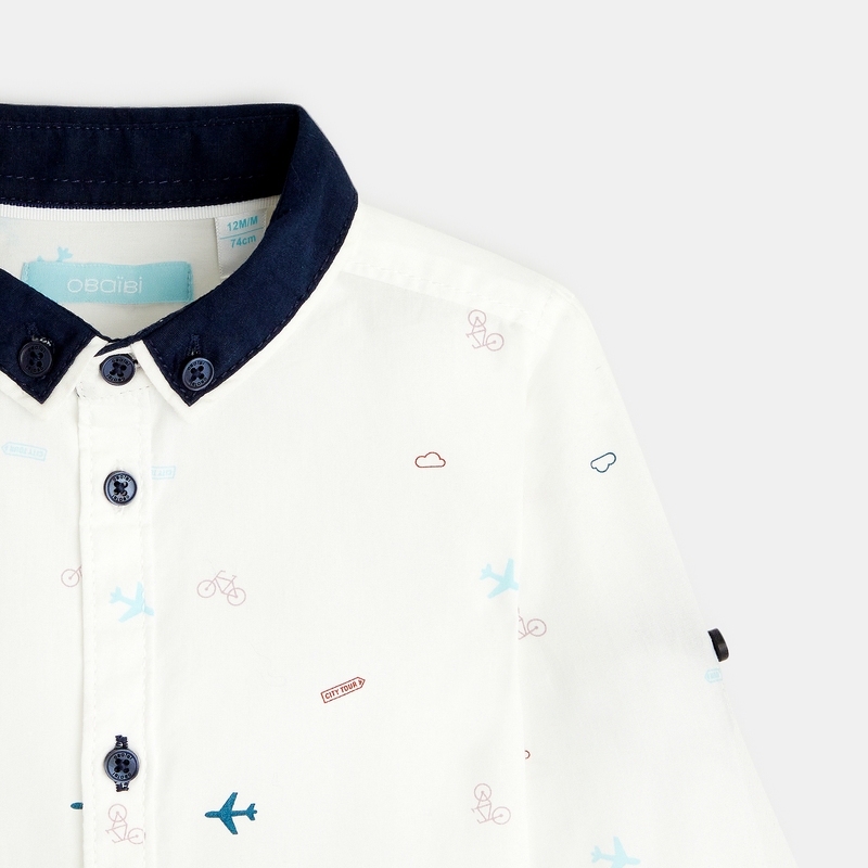 Chemise imprimée avions et vélos blanche bébé garçon