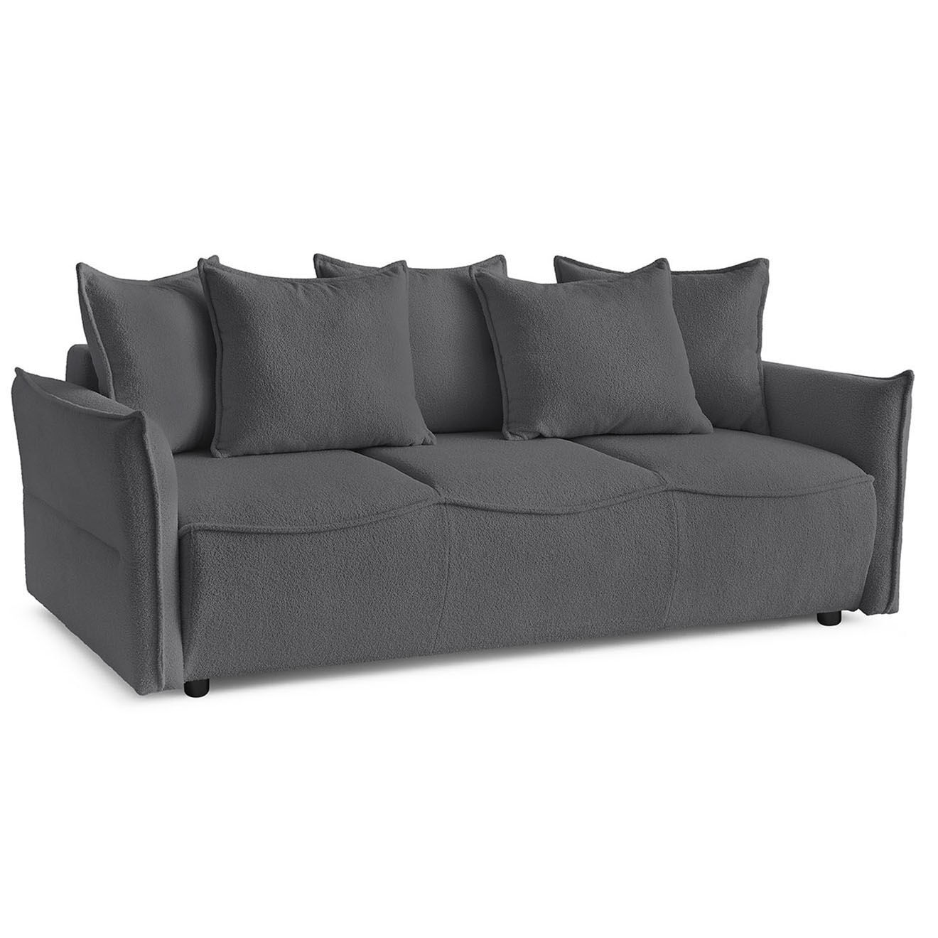 Bobochic Canapé 3 places convertible coffre Bouclette Leon gris foncé - 226x97x90 cm
