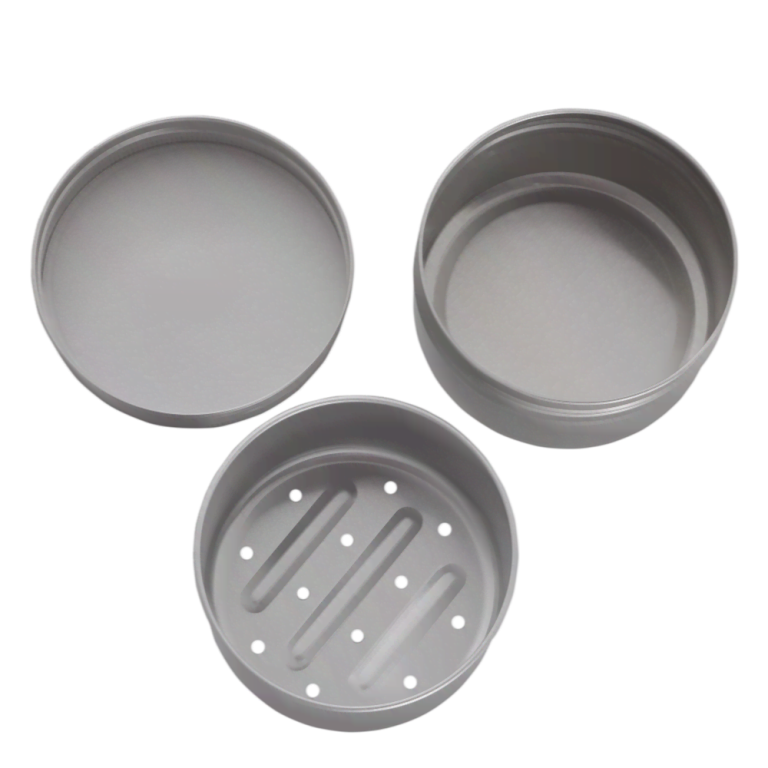 Seifendose mit Ablaufsieb, Aluminium