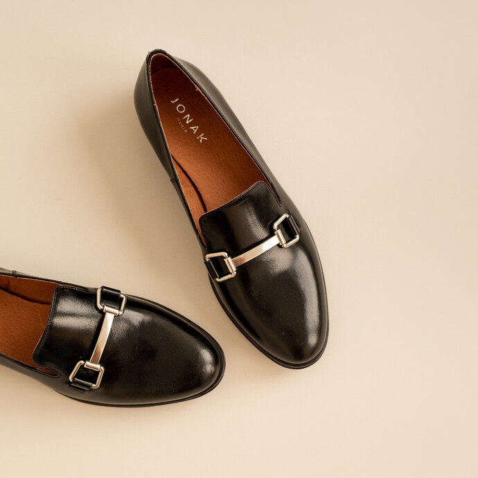 Mocassins à mors et bouts ronds  en cuir noir