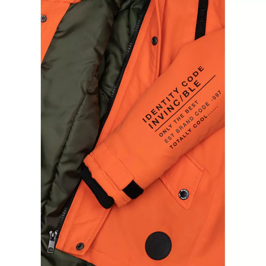 MINOTI Winterjacke mit Windschutz OrangeKhakigrün