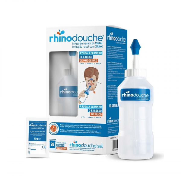 Rhinodouche Irrigação Nasal Garrafa   Sal XL Sais de Irrigação com Xilitol 5g 26 Saquetas