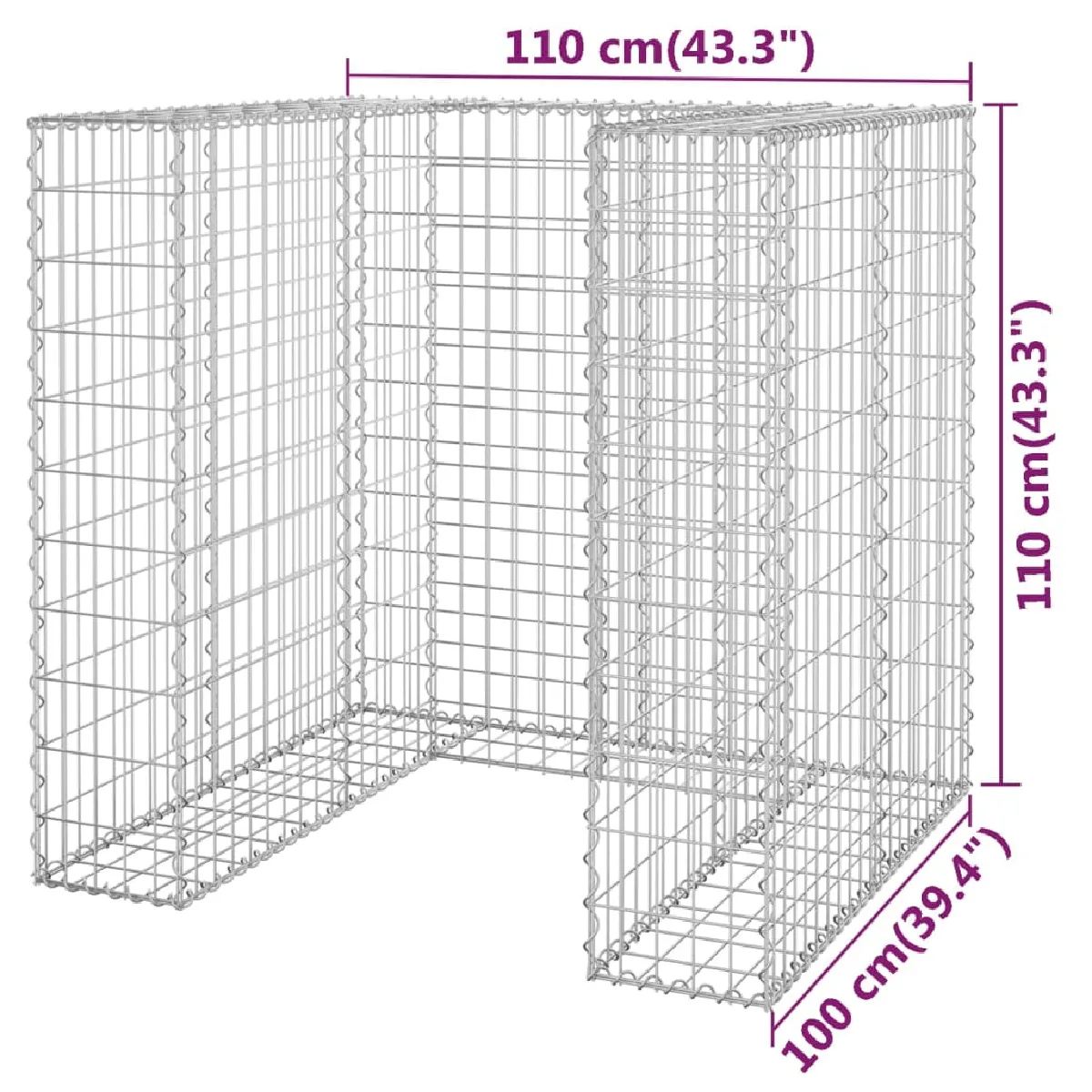 vidaXL Mur en gabion pour poubelle 110x100x110 cm - Acier galvanisé