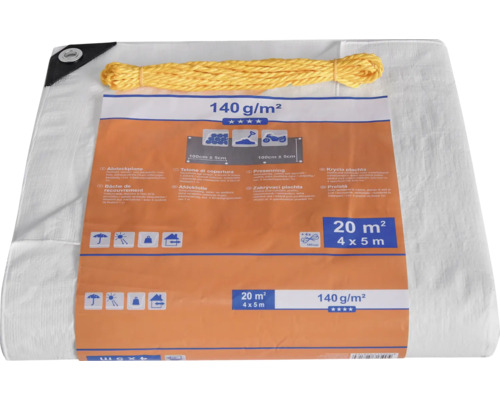 Geweven zeildoek 140 g wit 4 x 5 m