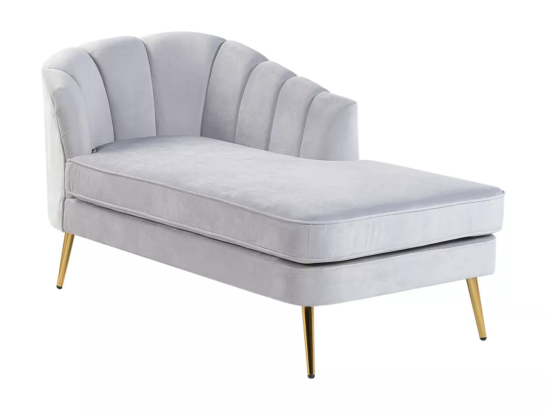 Chaise longue côté droite en velours gris ALLIER