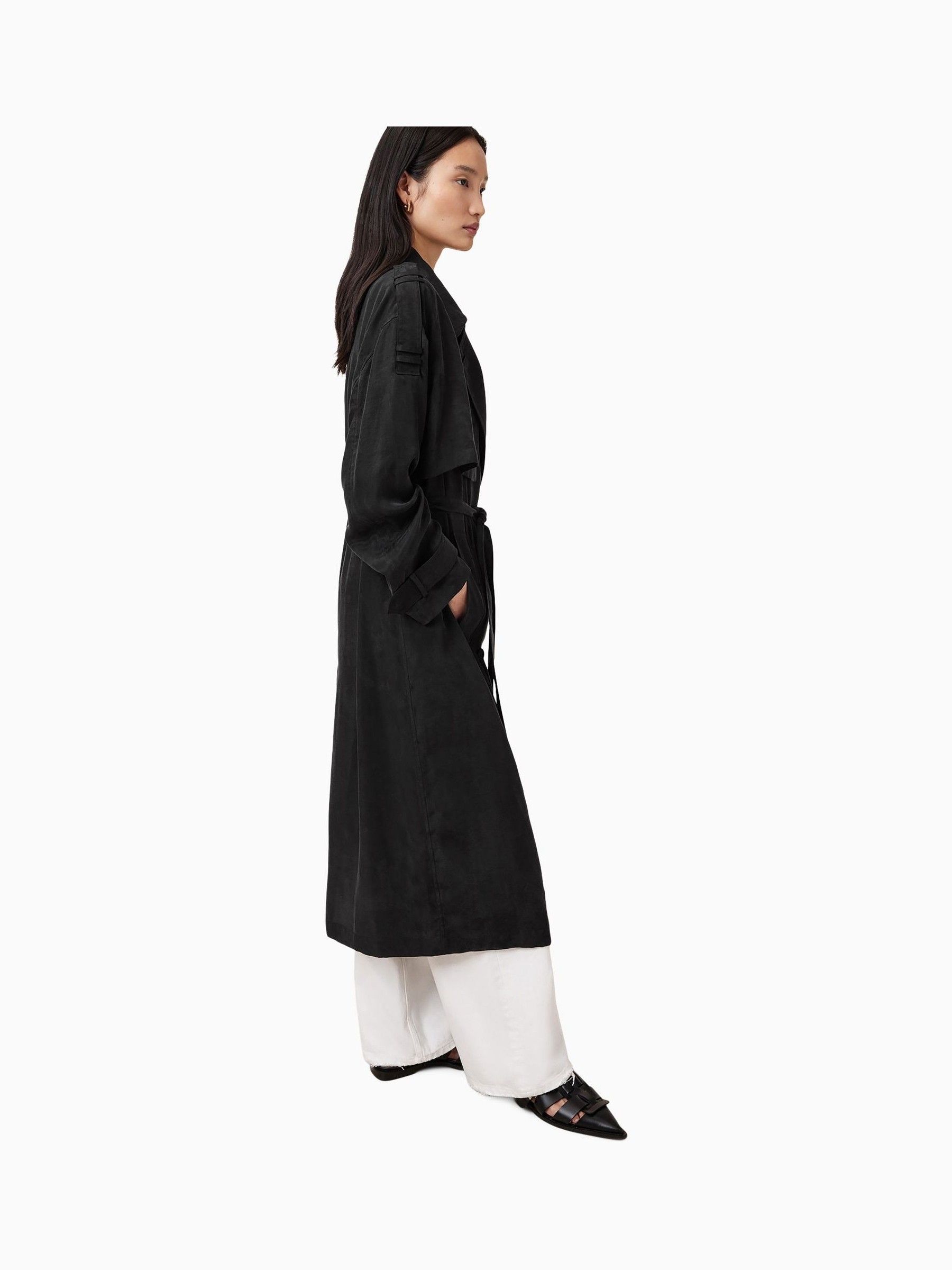 Zwart - AllSaints Linnie Black Lightweight Trench Coat