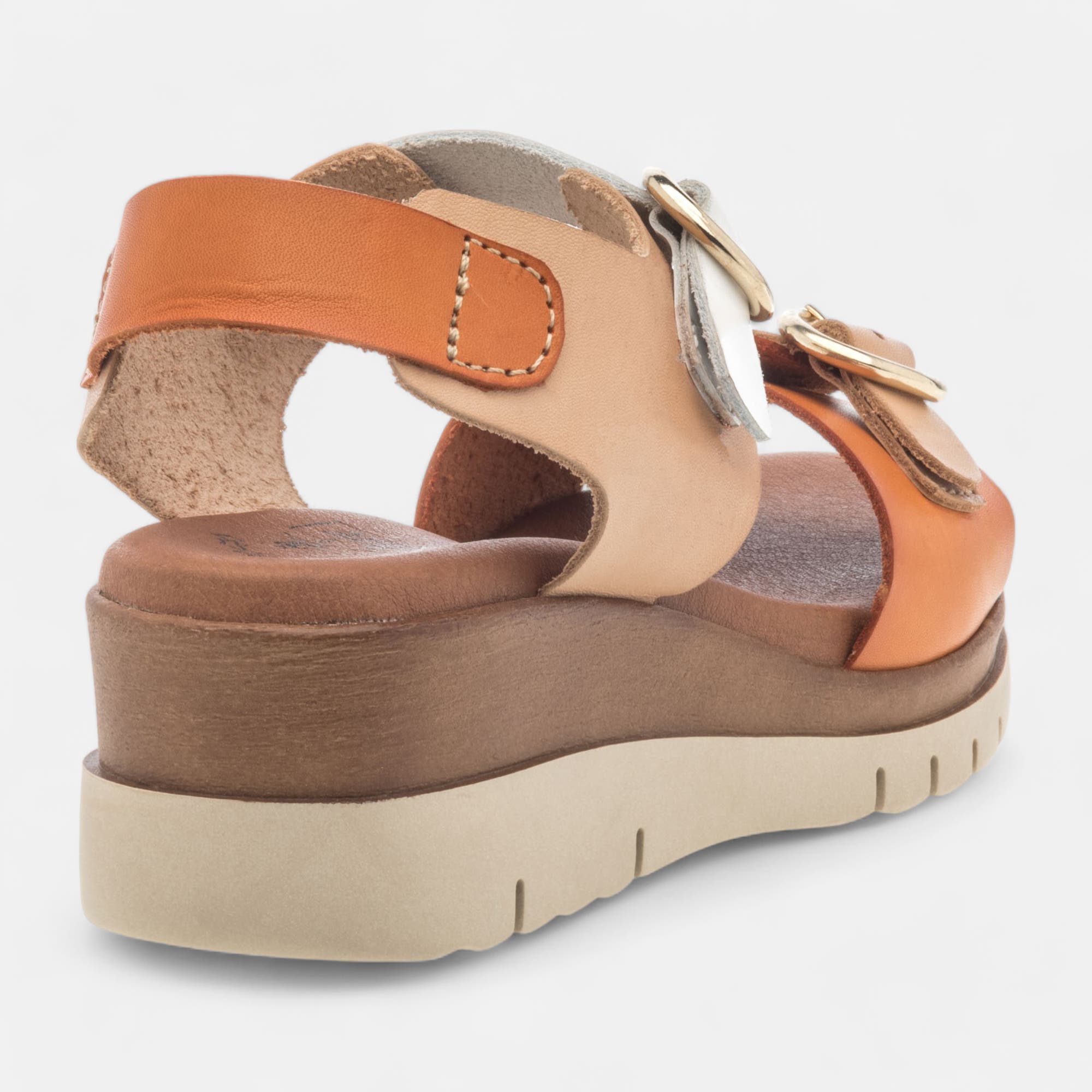 Sandales à talon compensé Femme en cuir orange
