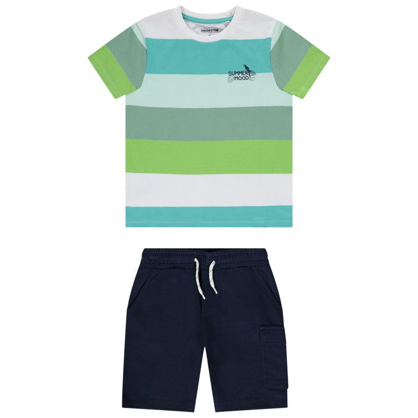 Ensemble court 2 pièces avec t-shirt rayé pour garçon - Blanc