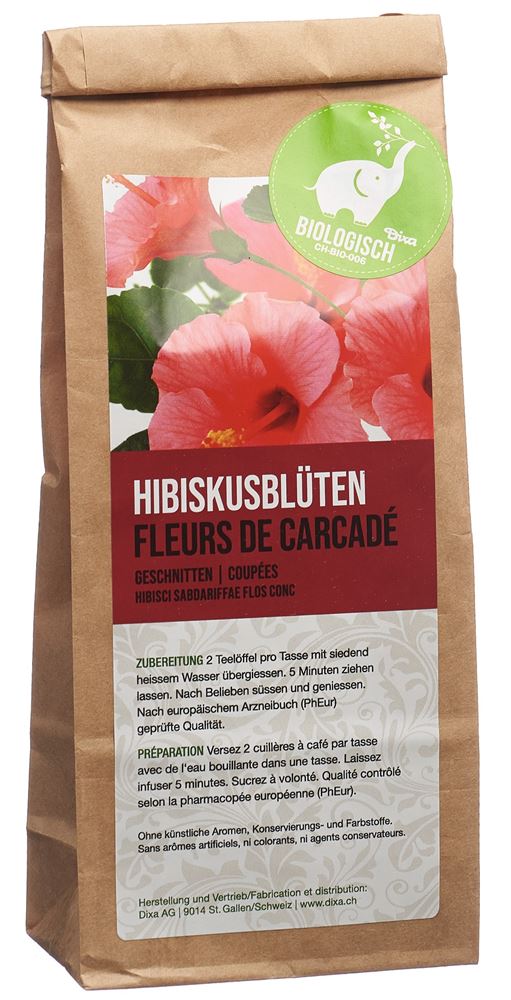 DIXA Karkade Hibiskusblüten<br>100 g, Beutel, PhEur BIO geschnitten