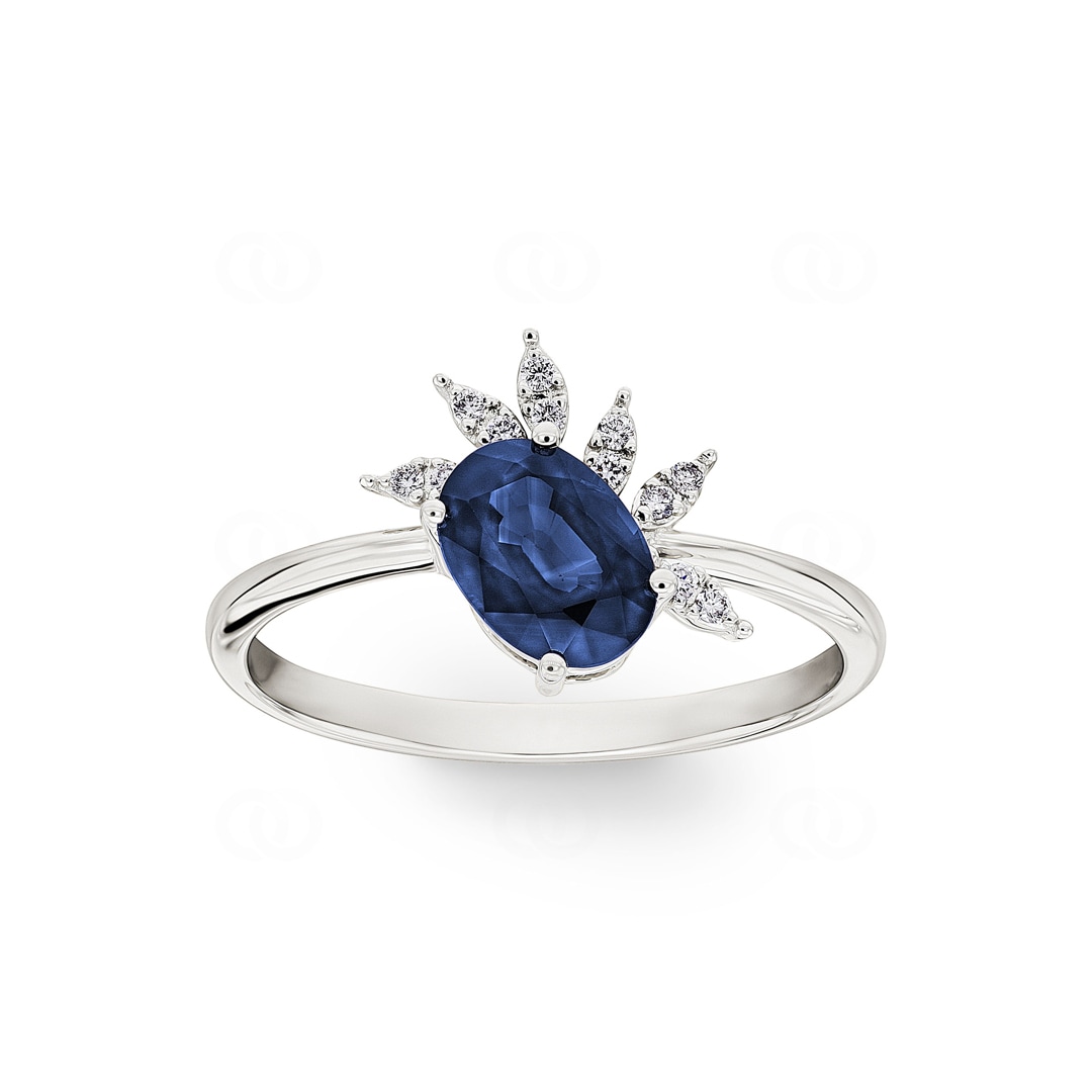 Saphirring 750/18 K Weissgold mit Diamanten 0.05 ct H/si