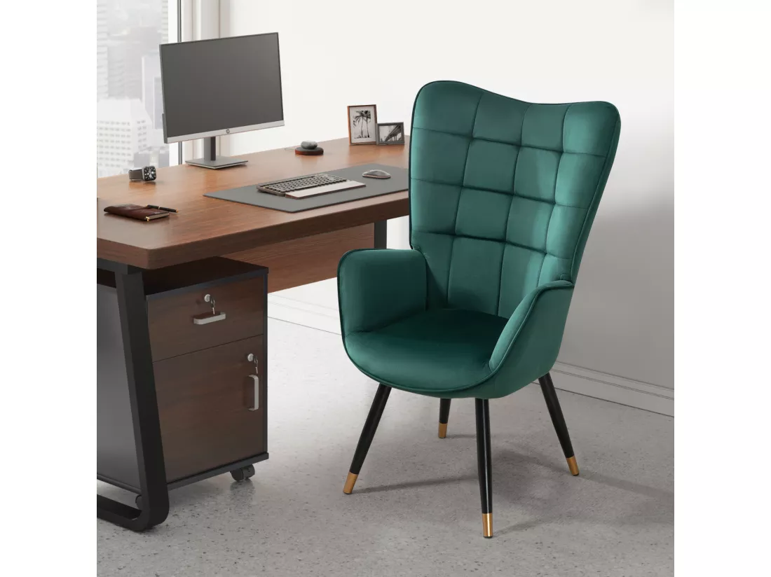 MEUBLES COSY Fauteuil Scandinave Confortable Chaise de Coiffeuse Canapé de Loisirs pour Salon Chambre Salle à Manger Bureau avec Assise Épais Accoudoirs Rembourés en Velours et Pieds Métal, Vert