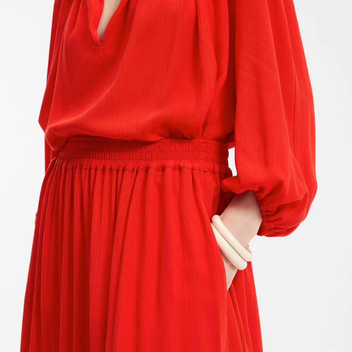 COLEÇÕES LA REDOUTE<br>Lange uitlopende rok, van crepon