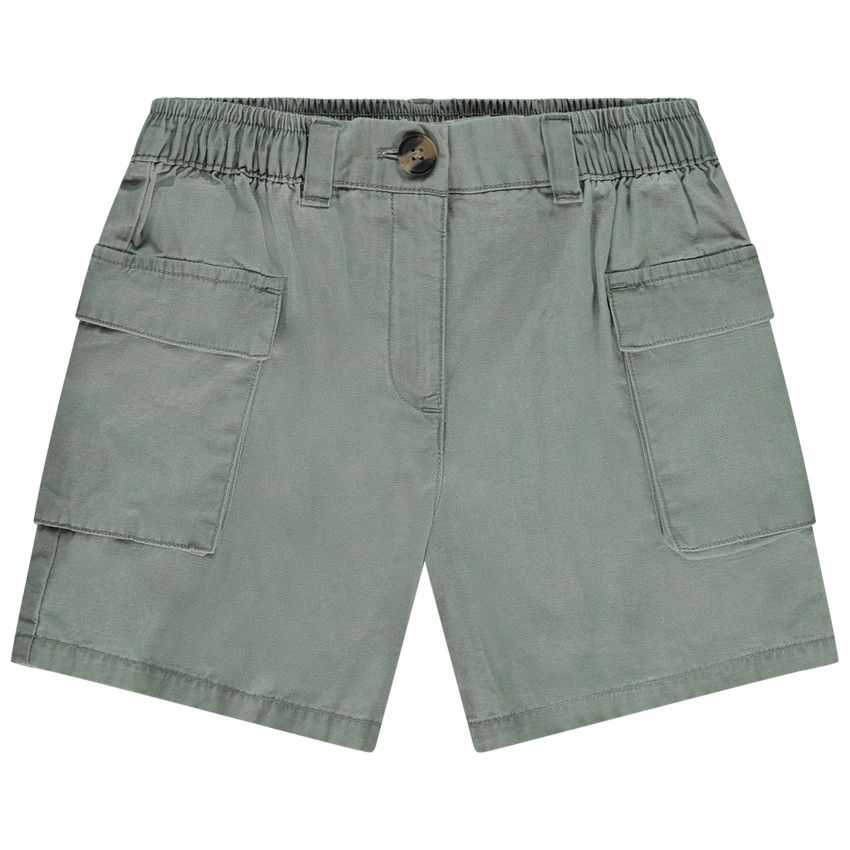 Short en toile à poches et taille élastiquée pour fille - Gris chiné