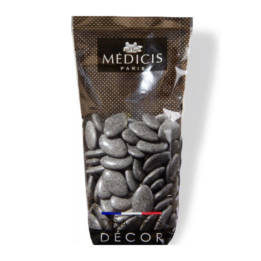 Dragées décor au chocolat noir 70% gris granite