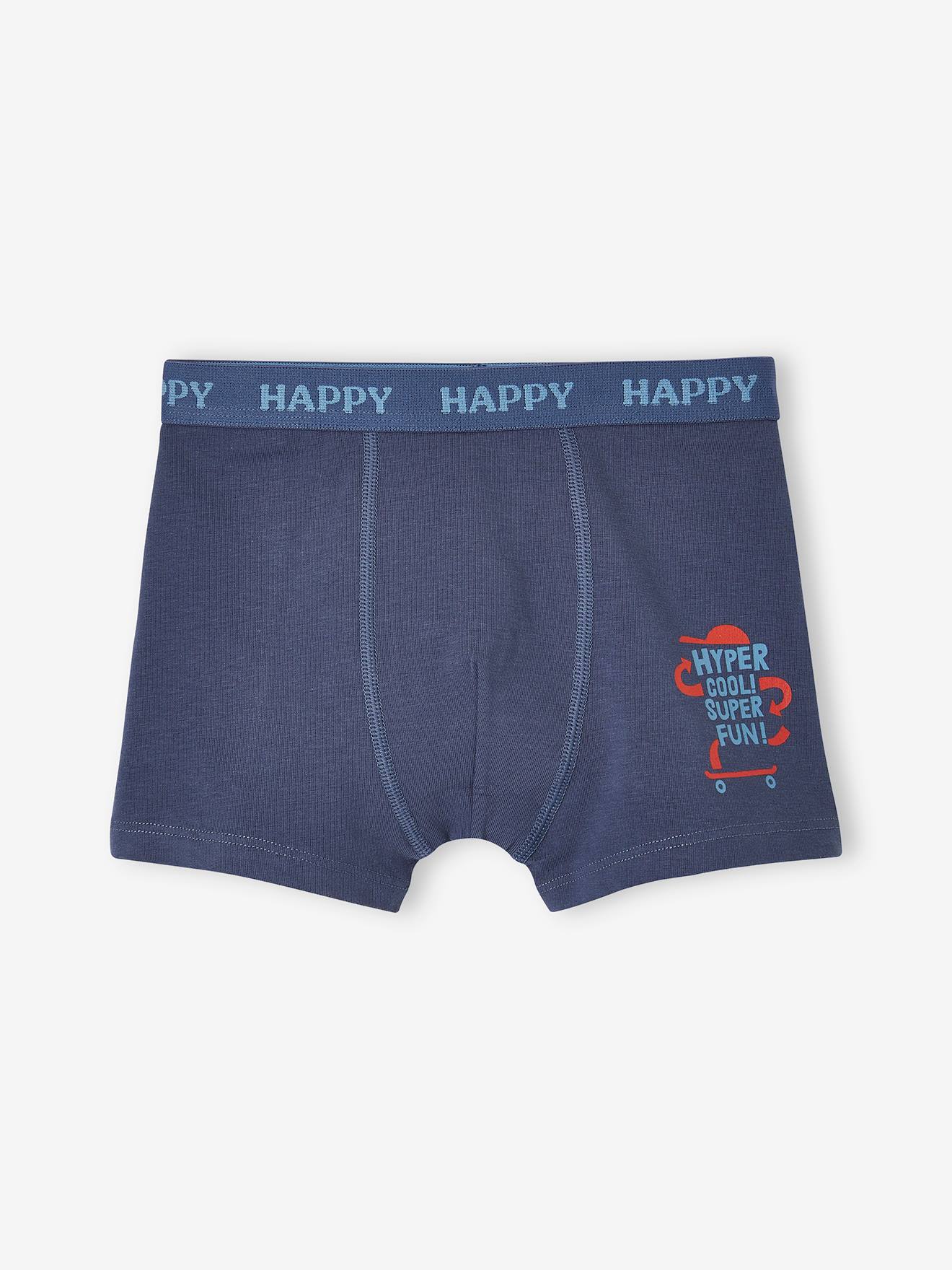 Pacote com 5 cuecas boxer elásticas com estampa de cachorro para meninos, azul-acinzentado.