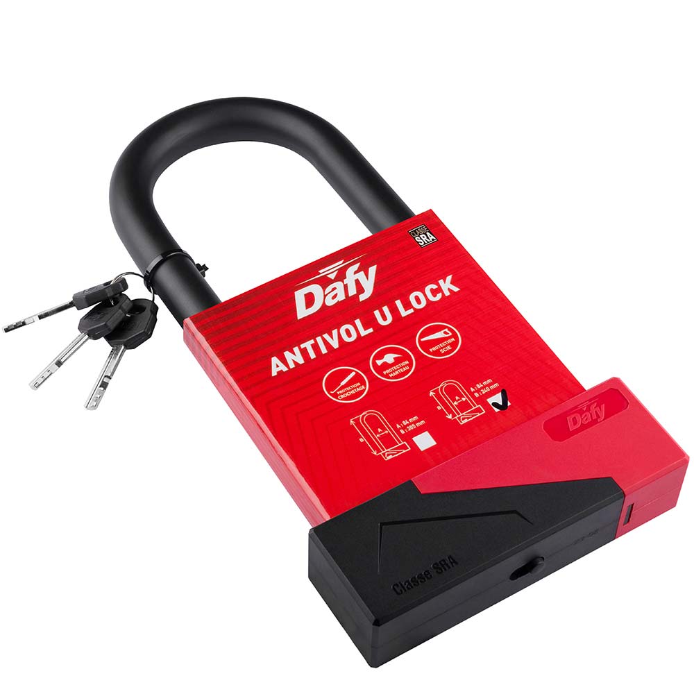 Dafy Moto - Antivol en U - 84 x 240 mm SRA Rouge / Noir