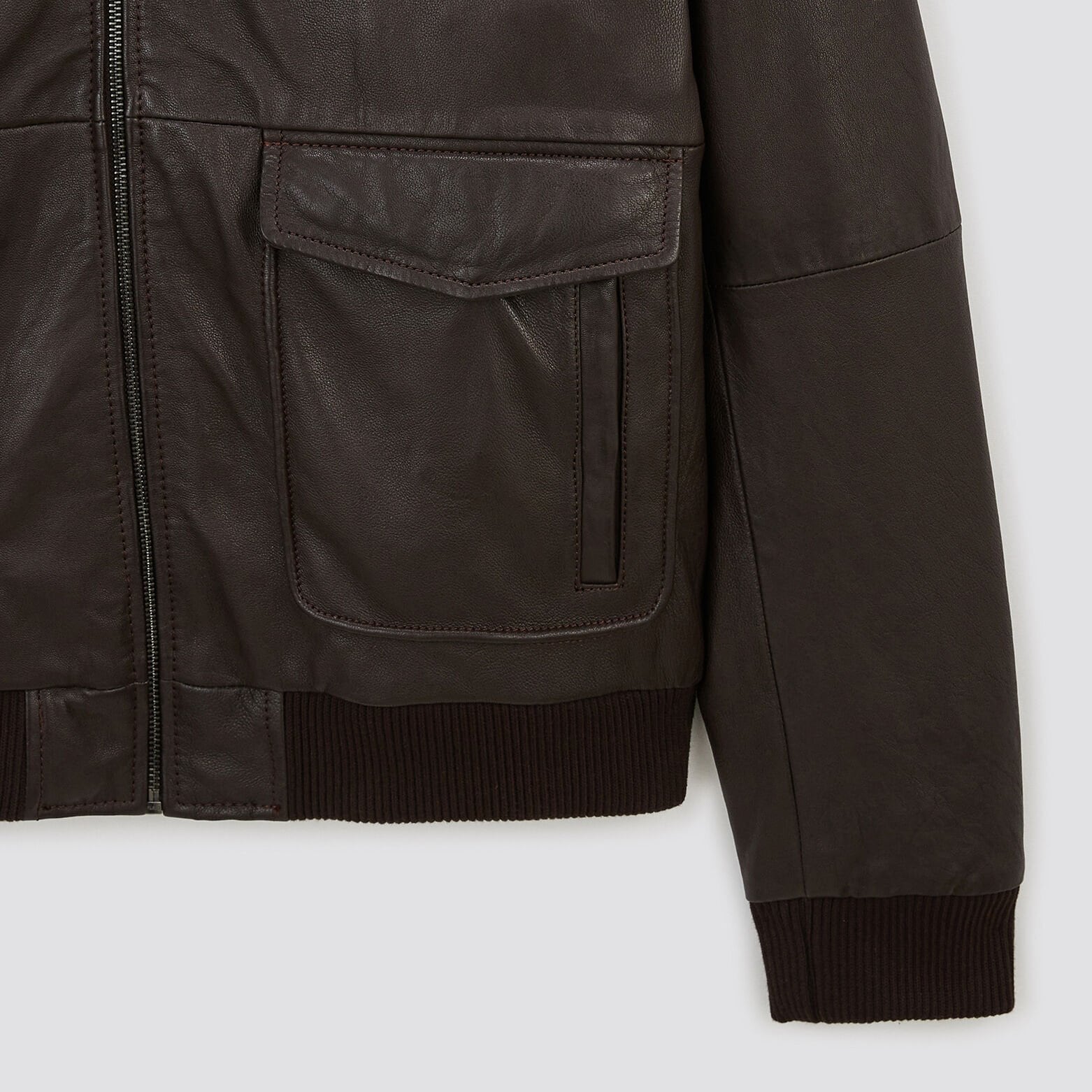 Blouson en cuir col moutonné amovible Marron