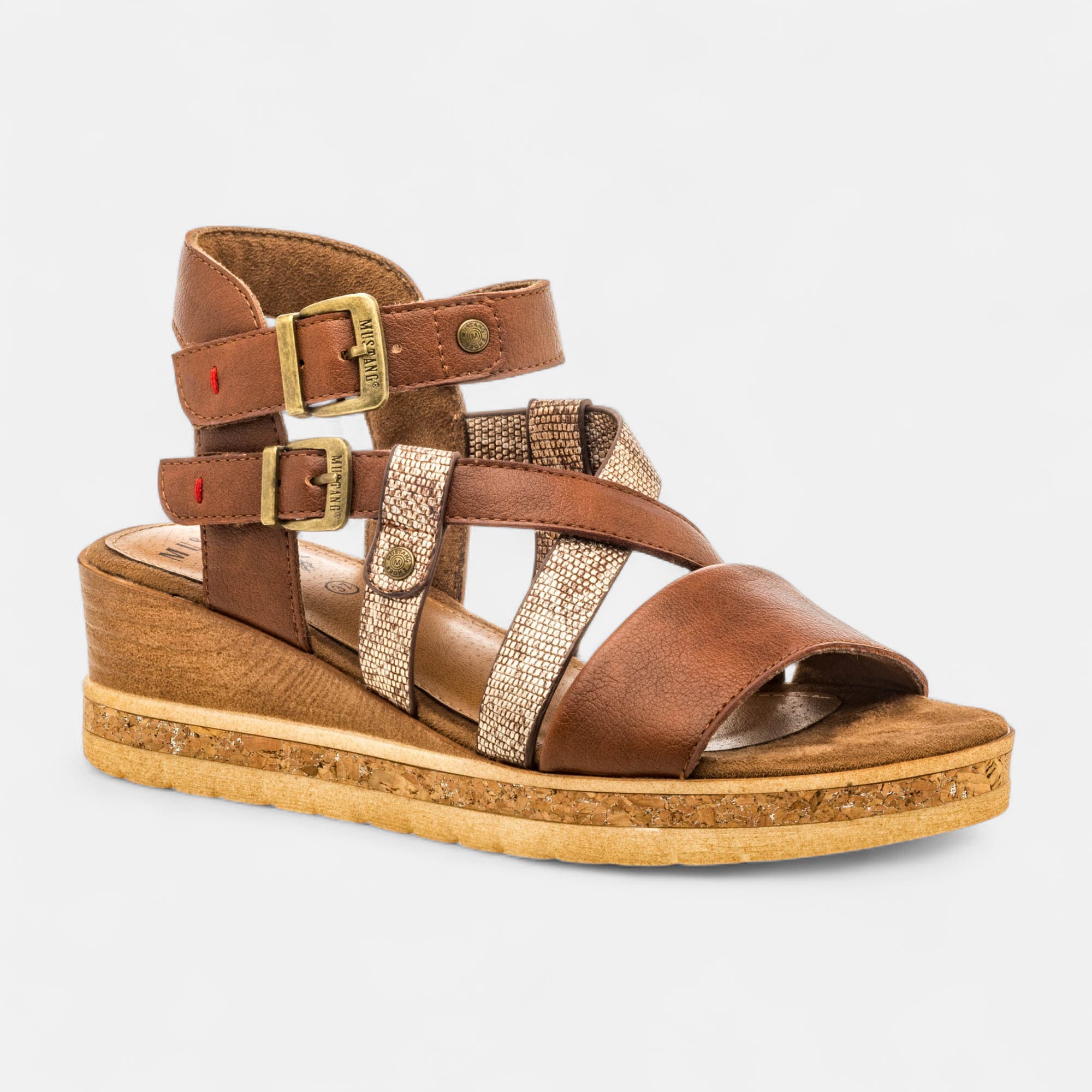 Nu-pieds à talon compensé Femme cognac