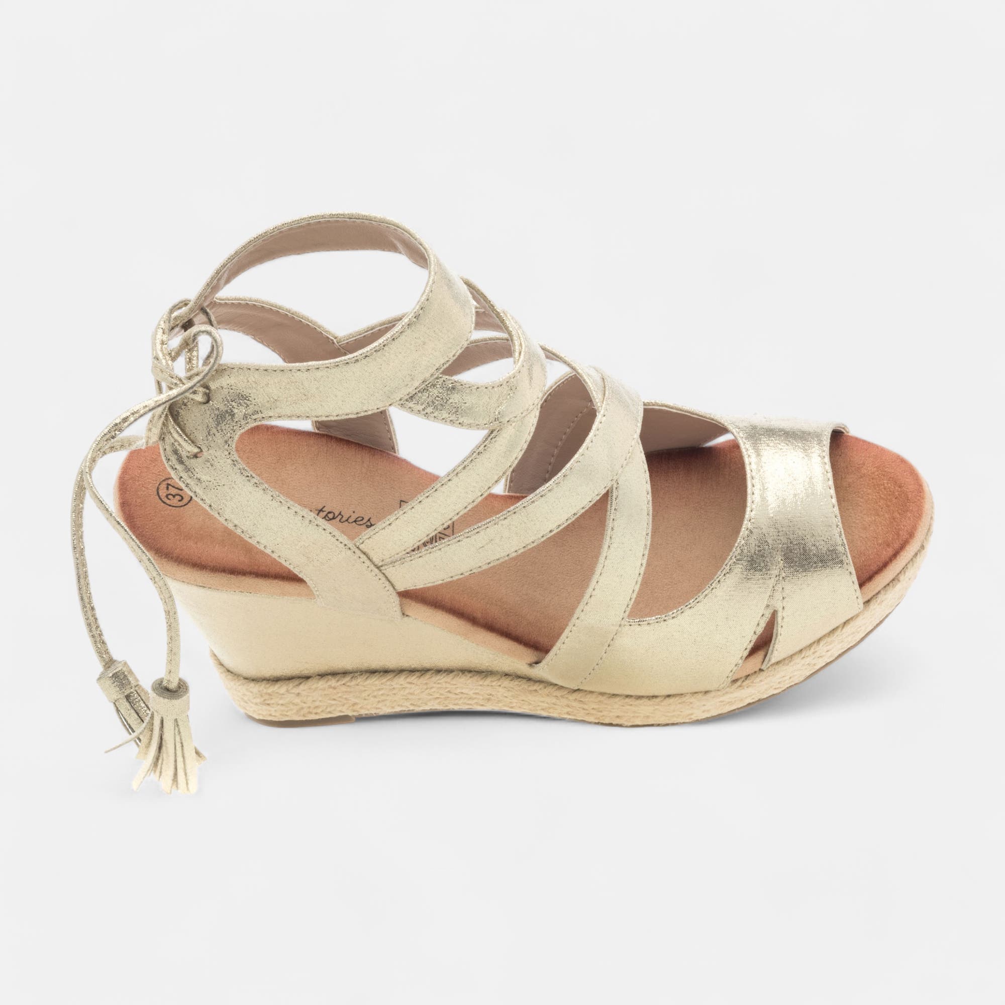 Nu-pieds à talon compensé Femme or