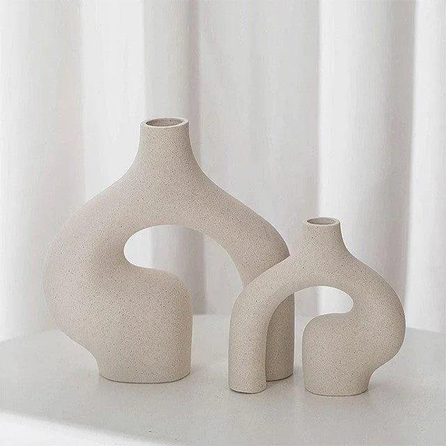European style Ceramic Bisque Vase Set | Modern Beige Dried Flower Pot