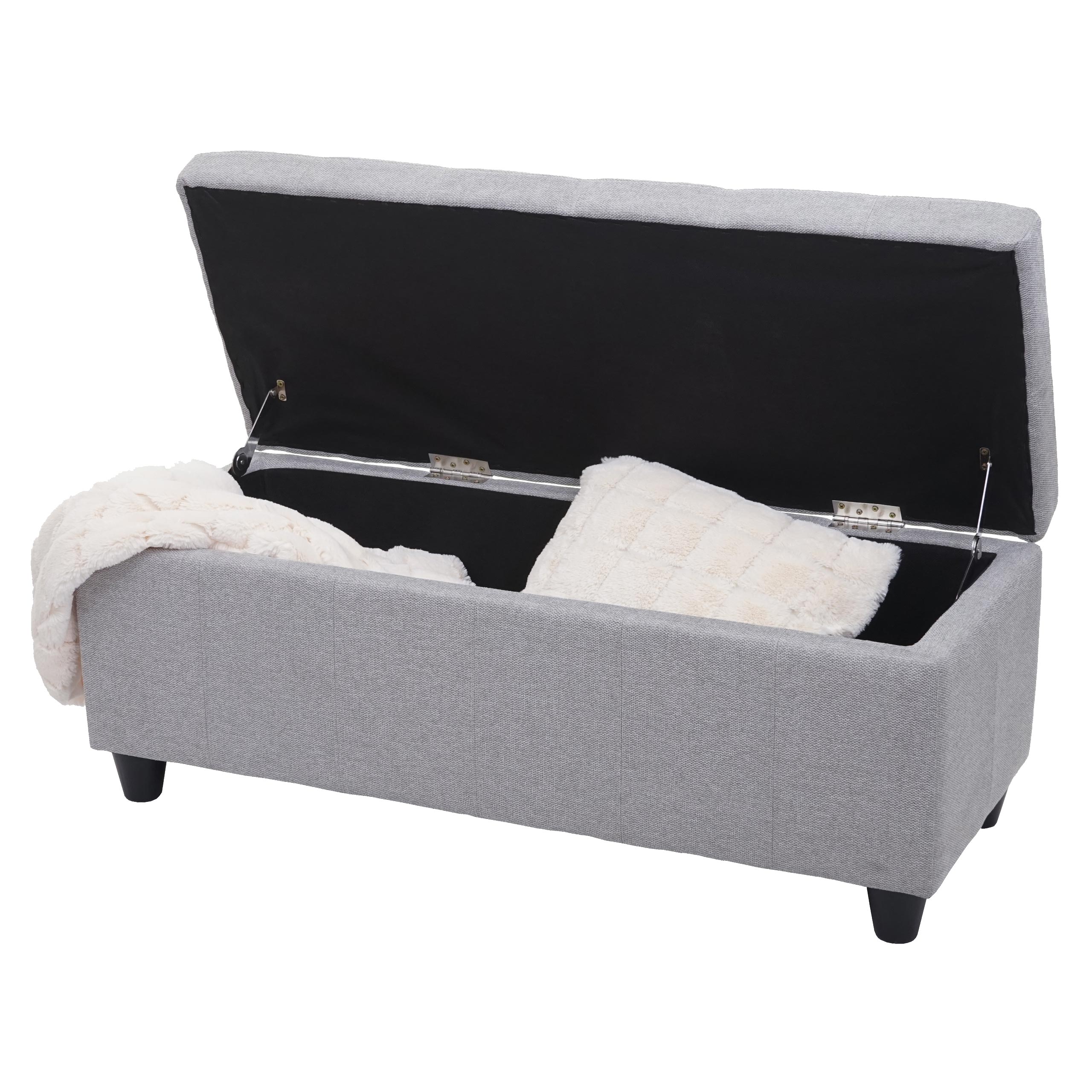 Aufbewahrungs-Truhe Kriens, Sitzbank Bank, Stoff/Textil, 45x114x45cm ~ hellgrau