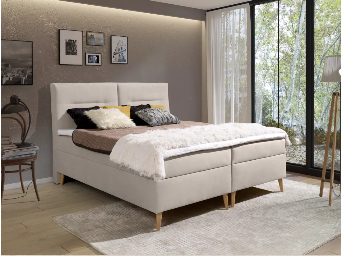 LIT BOXSPRING avec coffres de lit et surmatelas Scarlett 180x200 cm, Fancy 06 (Beige clair)