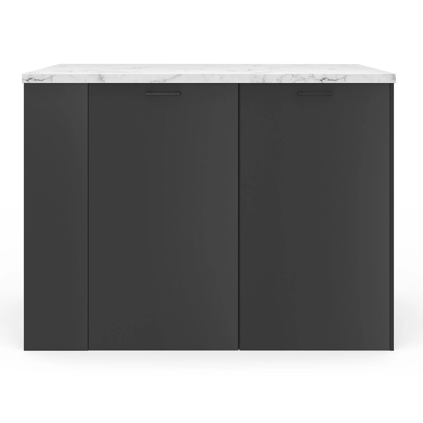 Ilot central TIBO 120 cm bois noir avec plan de travail effet marbre ALASKA