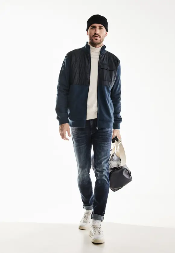 Materialmix Sweatjacke - dark dust blue