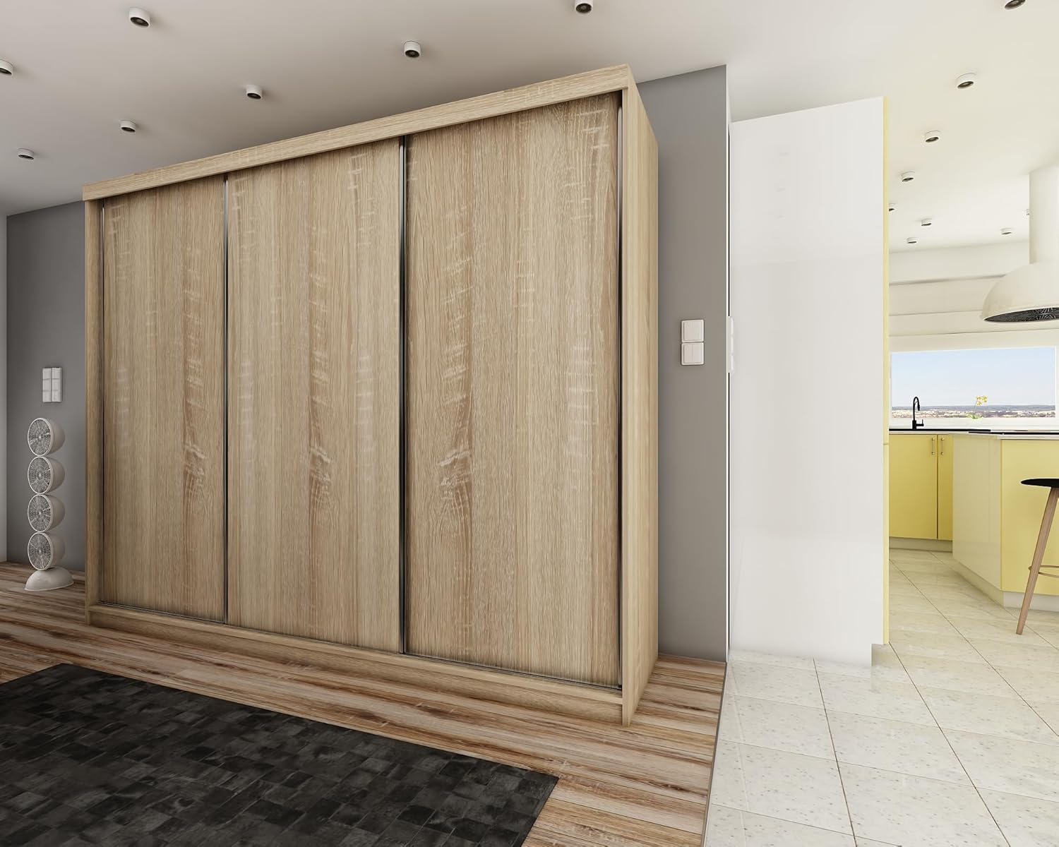 KIER FURNITURE Schiebegarderobe - Schrank Schlafzimmer – Schlafzimmerschrank – Wardrobe Bedroom – Kleiderschränke – Kleiderschrank Sonoma-Eiche – 250x200x62 cm