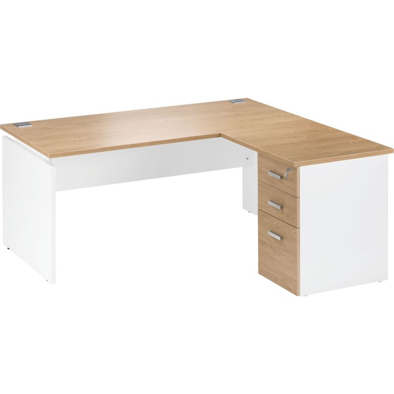 Bureau d'angle L 160 x P 160 cm avec retour suspendu sur caisson positionnable droite/gauche chêne clair Intuitiv'