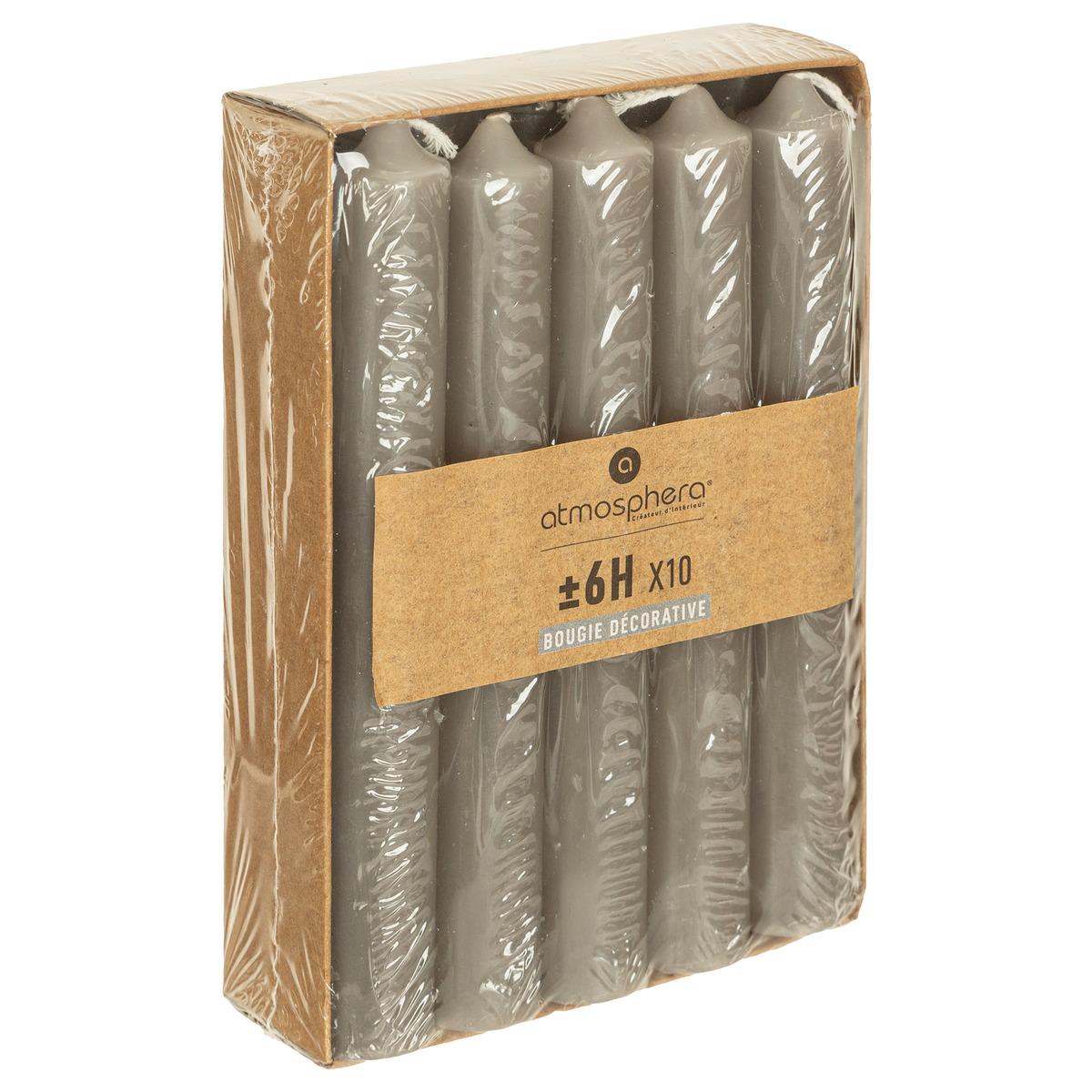 BOUGIE BATON HUGO GRIS H.16CM X10 PIECES